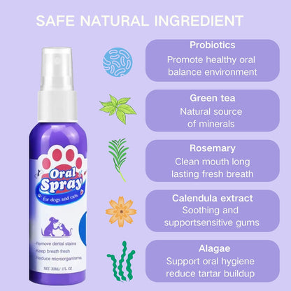 Cat & Dog Dental Cleaning Spray — Removes Tartar Stains, Freshens Breath, Pet Oral Care Spray